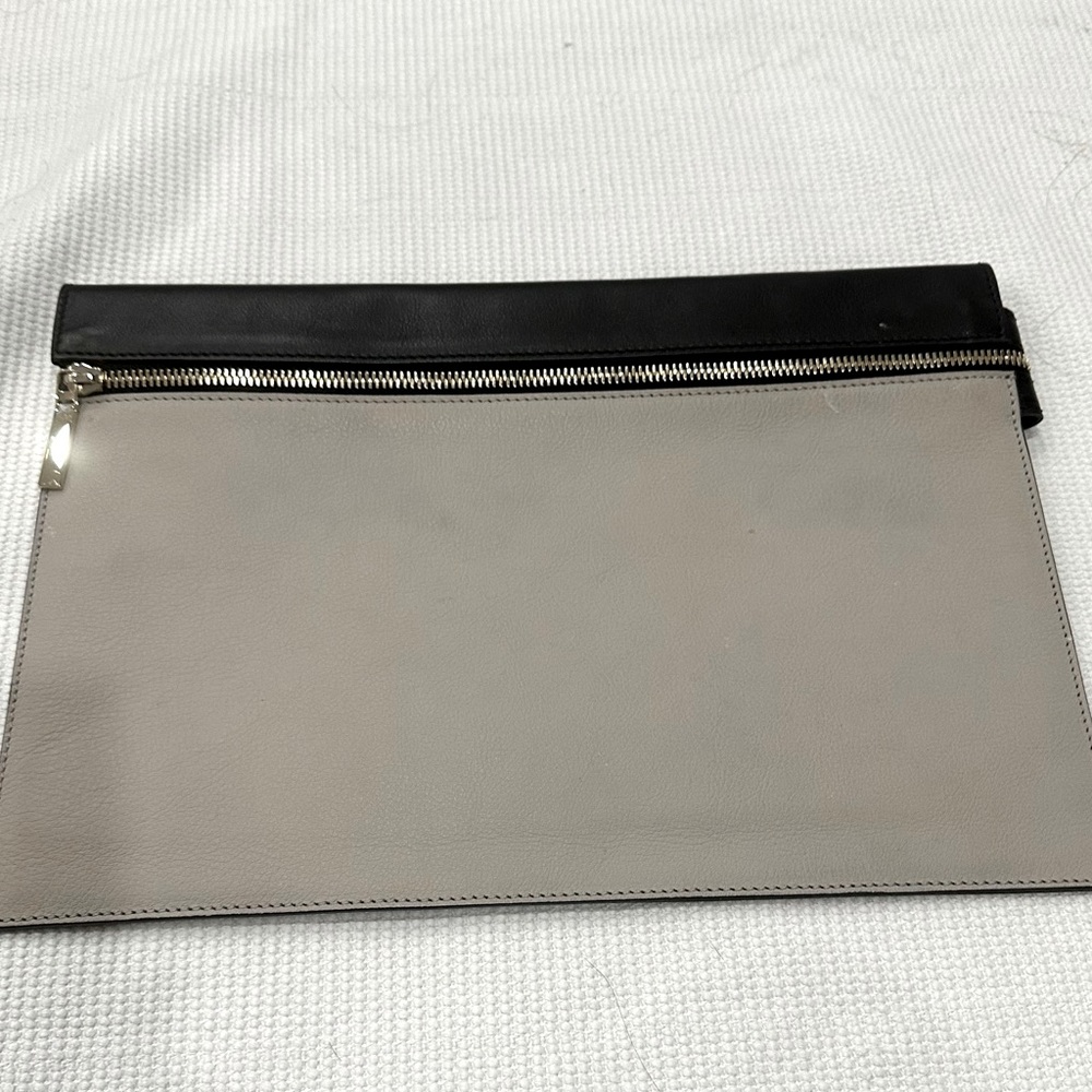 Victoria Beckham Large Black and grey Calfskin Leather Zip Clutch Pouch